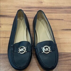 Michael Kors Black Loafers with Silver MK Emblem